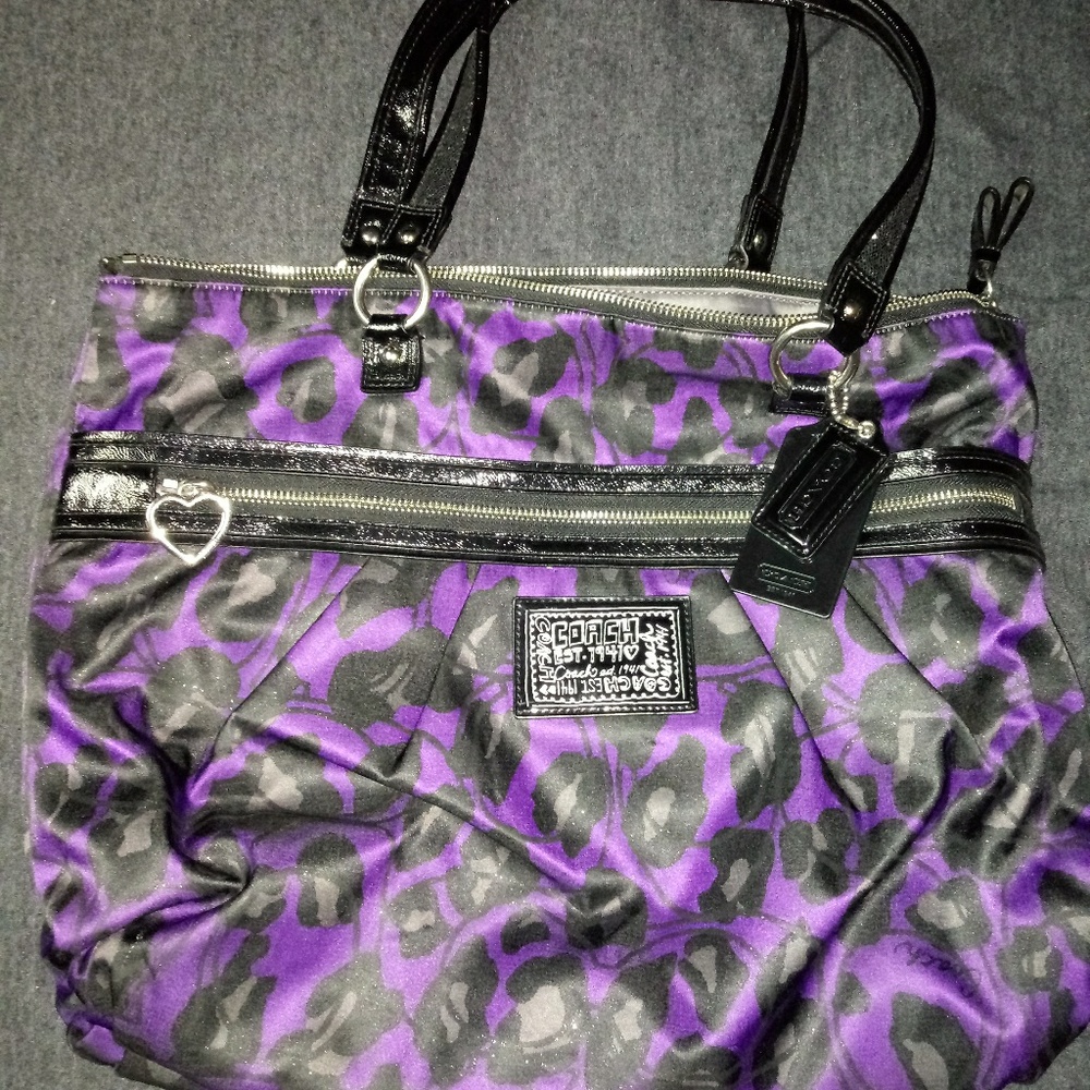 Coach purple black and grey leopard spotted purse